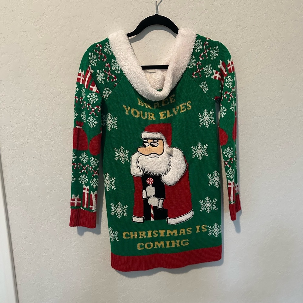 Festive Green Christmas Sweater Dress